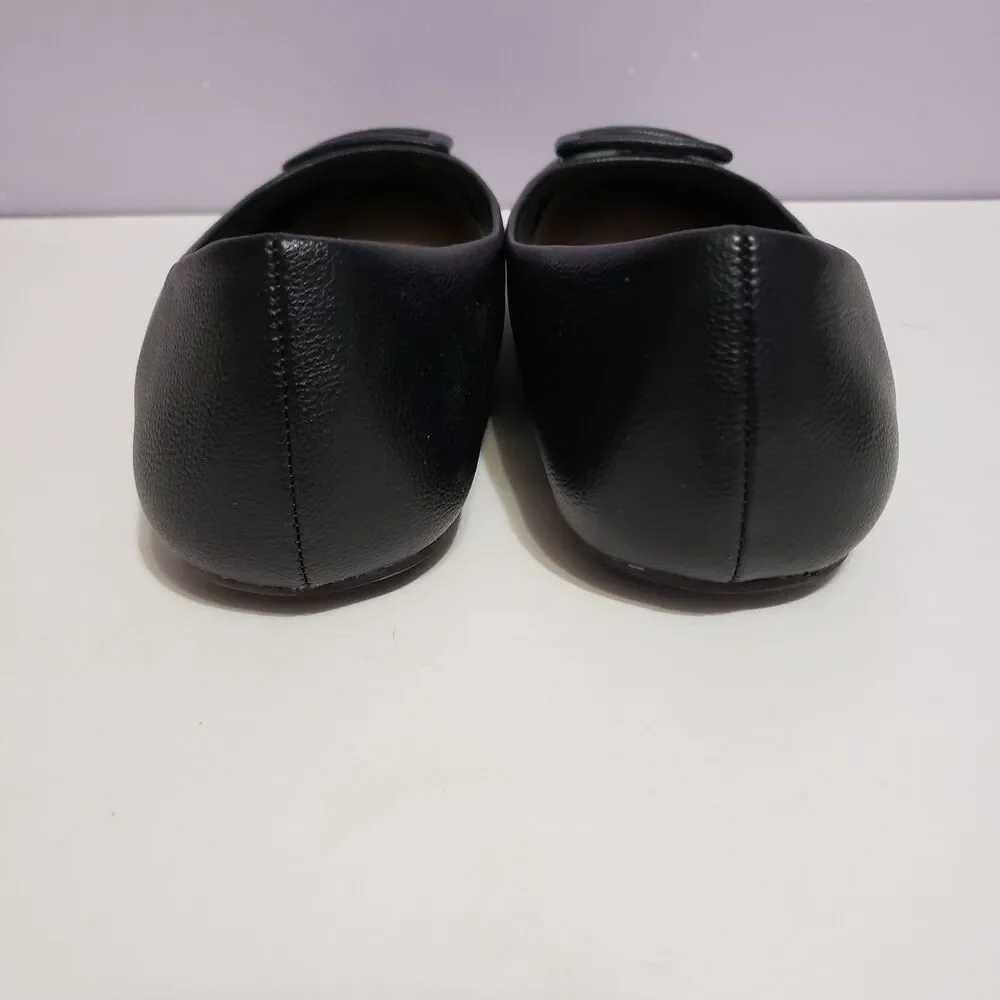 Dominique Nicole Black Faux Leather Buckle Slip On Women's Shoes Sz 10 M